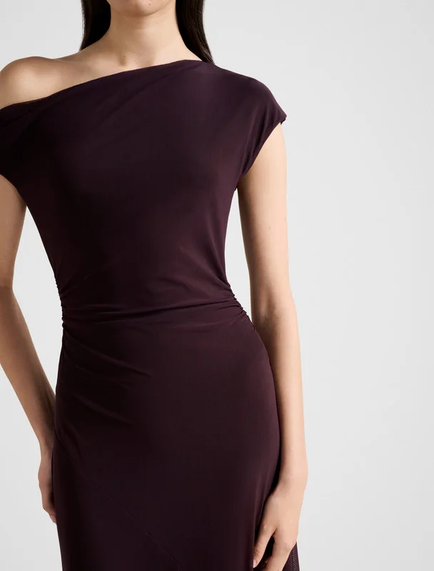 Forever New  VIOLET Ruched Asymmetric Neck Maxi Dress for Women | Best Price UAE